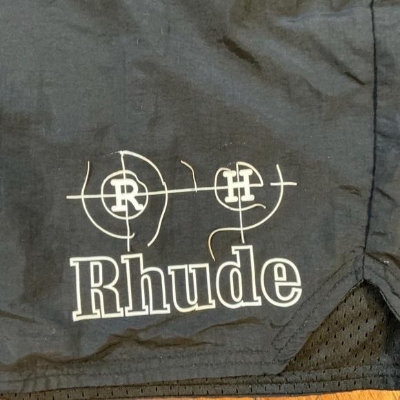 Rhude  Cross Hair Black Nylon Logo Shorts Men’s Medium Drawstring - Picture 3 of 11